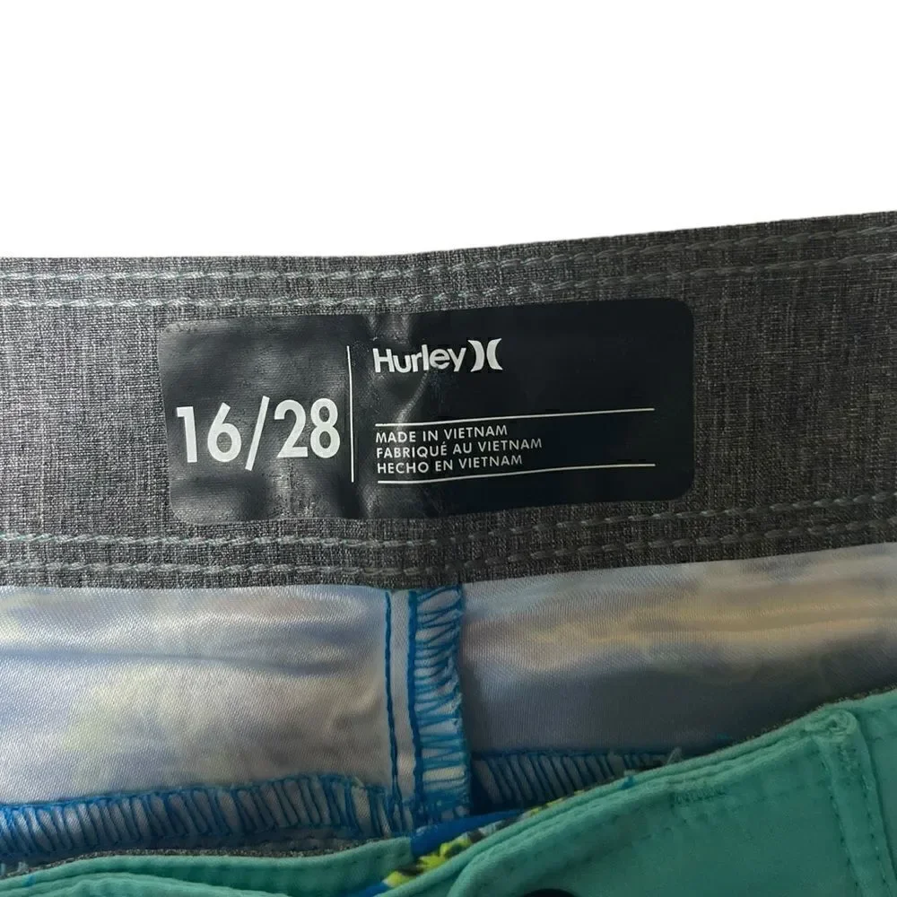 Hurley Neptune Blue Tropical Swim Board Shorts Size 16 / 28 NWT